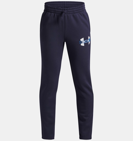 Under Armour Boys' UA Rival Fleece Colourblock Graphic Jogger - Washed Navy / Blue Atlantis - 403