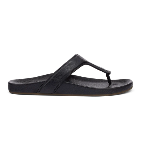 OluKai Women's Kīpe‘a Lipi Elevated Leather Sandals - Black