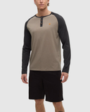 Tentree Men's TreeBlend Baker Henley Longsleeve - Clay Heather Meteorite Black Heather