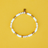 Pura Vida Pisa Stretch Bracelet ~ Gold & White