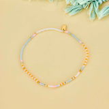 Pura Vida Mixed Seed Bead Silver Stretch Anklet ~ Sunset Beach