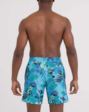 Saxx Mens Oh Buoy 2N1 Volley 7" Swim Short - Hibiscus Jungle - Blue