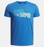 Under Armour Boys' UA Overlay Wordmark Short Sleeve - Blue Atlantis / High Vis Yellow - 402