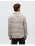 Tentree Mens Thompson Relaxed Brushed Cotton Overshirt Shacket - Sand Stone Multi Stripe