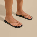 OluKai Women's Lalahi Leather Beach Sandals - Tan / Lava Rock