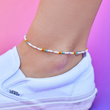 Pura Vida Rainbow Seed Bead Stretch Anklet ~ Silver