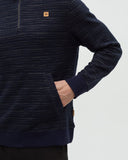 Tentree Mens Powell Slub Cotton Quart Zip Sweater - Midnight Blue Flash Stripe