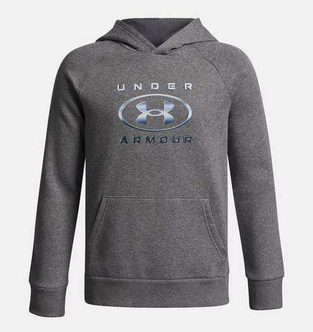 Under Armour Boys' UA Rival Fleece Chrome Logo Hoodie - Castlerock Light Heather / Black - 025