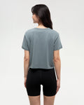 Tentree Women's Seaforestation Crop T-Shirt - Anchor Grey / Sea Blue