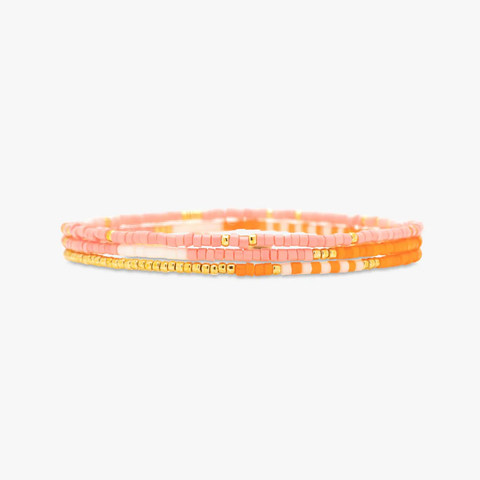 Pura Vida Mixed Seed Bead Gold Stretch Bracelet 3 PK ~ Warm Breeze