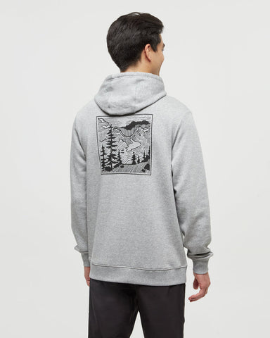 Tentree Mens Etched Mountain Hoodie - Harbour Grey Heather/ Meteorite Black