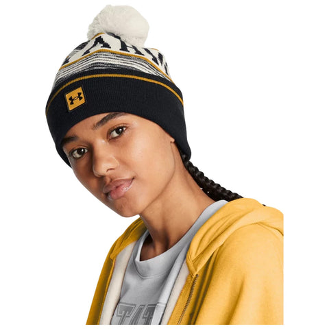 Under Armour UA Halftime Pom Beanie - Black / White / Gold