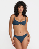RVCA Womens Flat Rib Ultra Skimpy Bikini Bottoms - Blue Slate