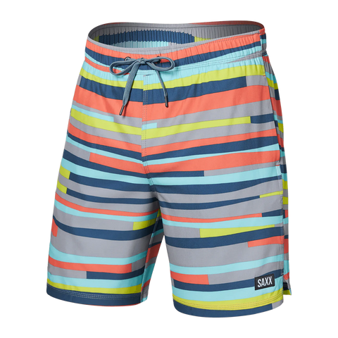 Saxx Mens Oh Buoy Stretch Volley 7" Swim Short - Improv Stripe - Alloy Multi