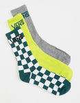 Vans Boys Classic Crew Socks 3 Pack  - Lime Check