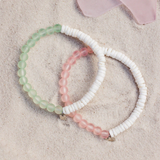 Pura Vida Puka Shell & Frosted Bead Stretch Bracelet ~ Mint