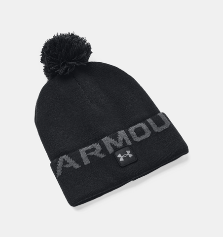 Under Armour Men's UA Halftime Fleece Pom Beanie - Black/Pitch Grey