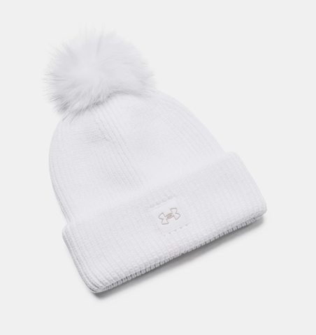 Under Armour Women's ColdGear® Infrared Halftime Ribbed Pom Beanie - White / Ghost Gray