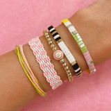 Pura Vida Woven Seed Bead Checkerboard Bracelet ~ Pink/White