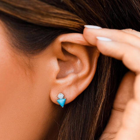 Pura Vida Silver Stud Earrings ~ Turquoise & Moonstone