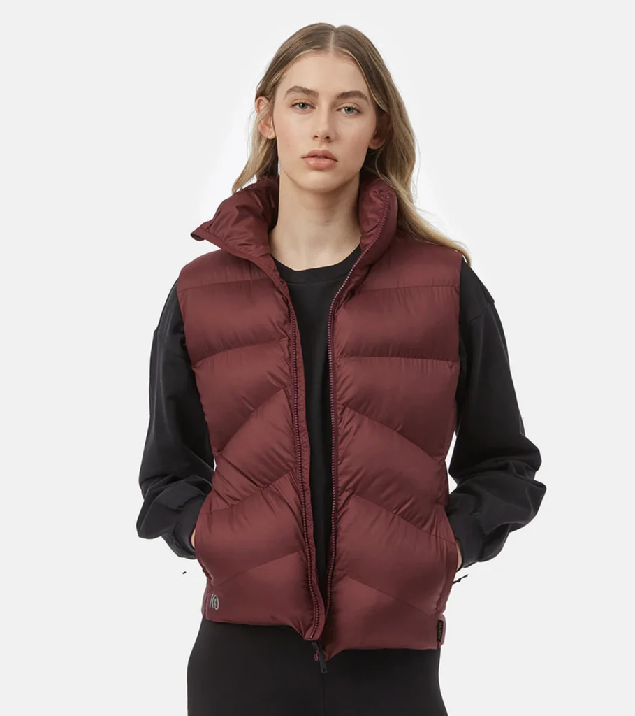 Burgundy puffer top vest womens