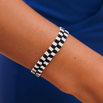 Pura Vida Woven Seed Bead Checkerboard Bracelet ~ Black/White