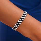 Pura Vida Woven Seed Bead Checkerboard Bracelet ~ Black/White