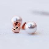 Pura Vida Rose Gold Stud Earrings ~ Pearl & Heart Double Sided Stud