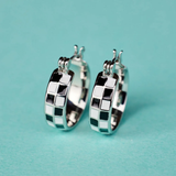 Pura Vida Checkerboard Huggie Earrings ~ Silver