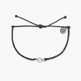 Pura Vida Simple Pearl Bead Silver Charm Bracelet ~ Black