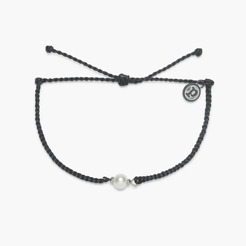 Pura Vida Simple Pearl Bead Silver Charm Bracelet ~ Black