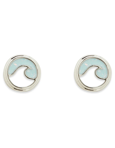 Pura Vida Opal Enamel Wave Stud Earrings ~ Silver