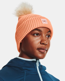 Under Armour Women's ColdGear® Infrared Halftime Ribbed Pom Beanie - Afterglow / Orange Dream