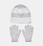 Under Armour Girls' UA Beanie Glove Combo - Mod Gray / White
