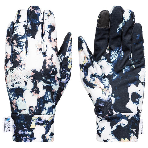 Roxy Womens HydroSmart Snowboard/Ski Glove Liner - True Black Black Flower