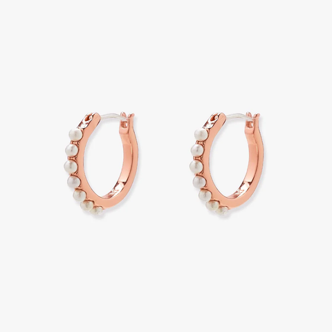 Pura Vida Mini Pearl Pave Huggies Earrings ~ Rose Gold