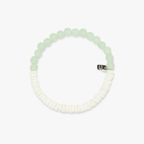 Pura Vida Puka Shell & Frosted Bead Stretch Bracelet ~ Mint