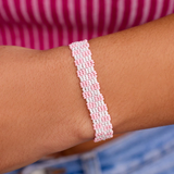 Pura Vida Woven Seed Bead Checkerboard Bracelet ~ Pink/White