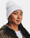 Under Armour Women's ColdGear® Infrared Halftime Ribbed Pom Beanie - White / Ghost Gray